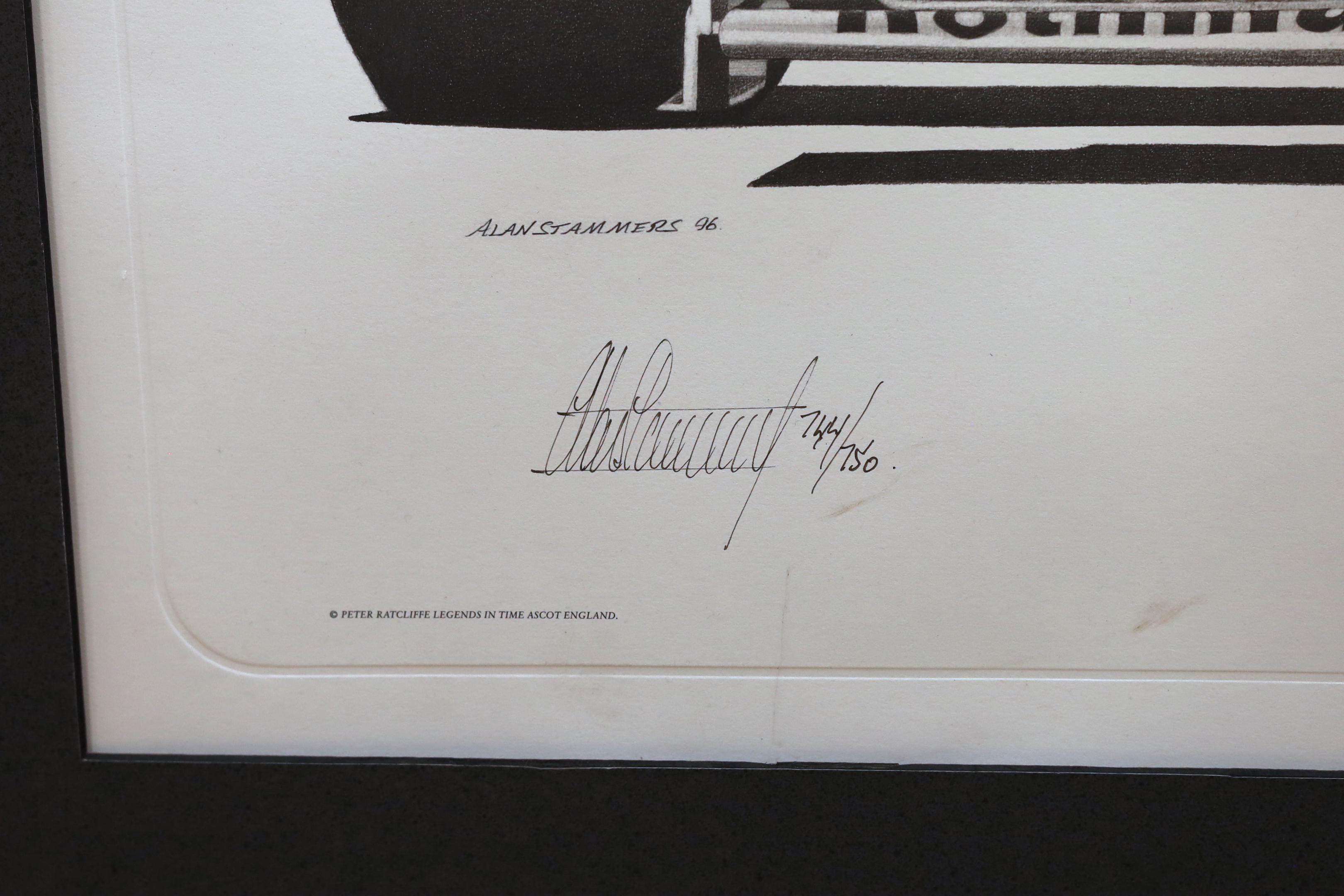Alan Stammers (20th. C), pencil signed limited edition print, 1996 Damien Hill, Williams Renault, together with a colour photograph and another print, largest 80 x 85cm